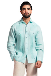 Mojito Men's Guayabera Shirt Chacabana with Single Stitch Embroidery Trim 100% Linen Long Sleeve