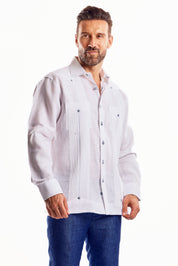 Mojito Men's Guayabera Shirt Chacabana with Single Stitch Embroidery Trim 100% Linen Long Sleeve