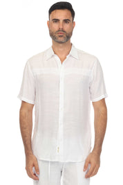 Men's Beach Button Down Shirt Short Sleeve with Pleated Trim