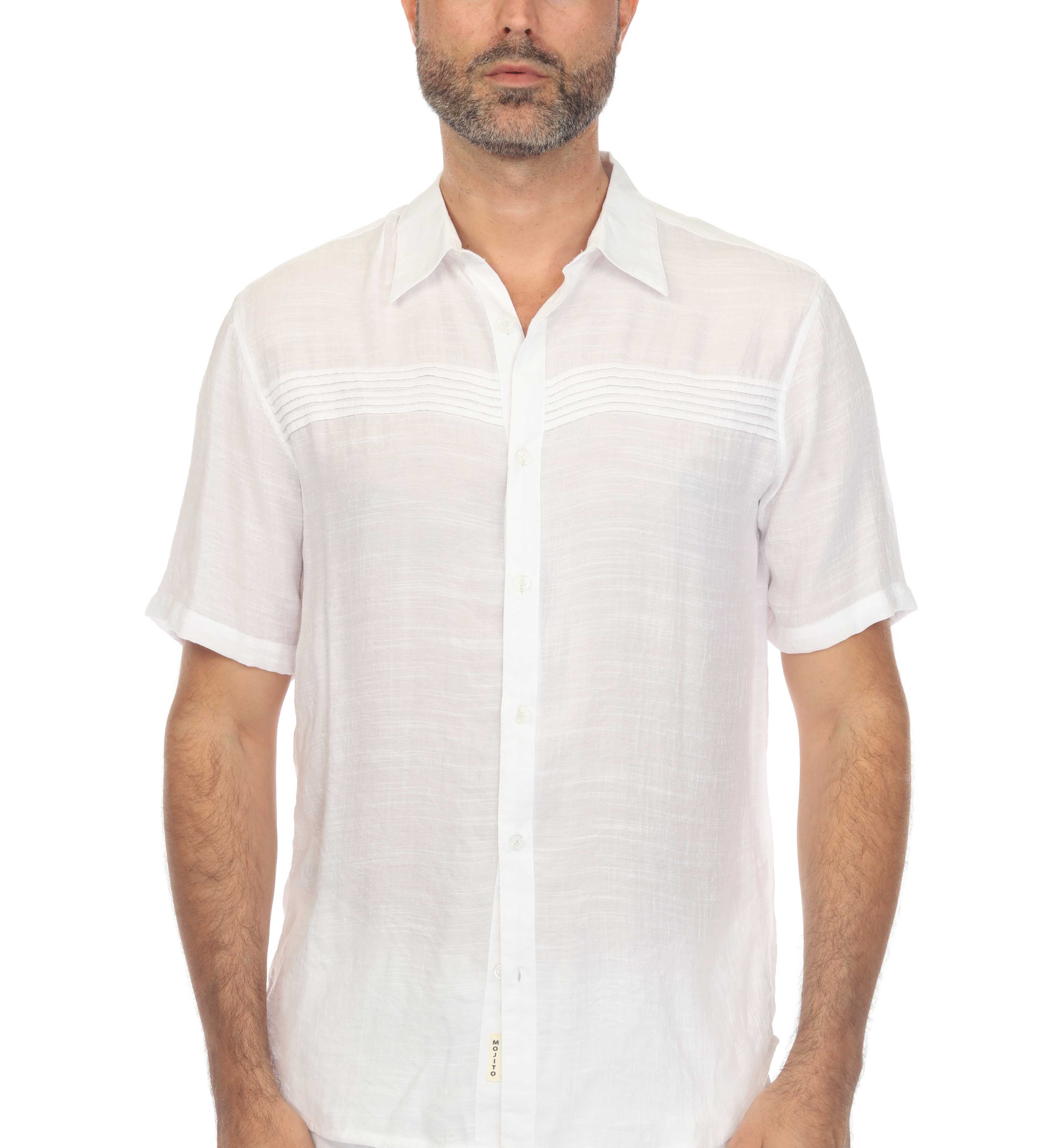 Men's Beach Button Down Shirt Short Sleeve with Pleated Trim