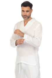 Men's Beach V-Neck Collar Shirt Long Sleeve with Embroidered Accent