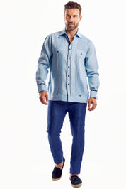 Mojito Men's Guayabera Shirt Chacabana with Contrast Trim 100% Linen Long Sleeve