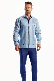 Mojito Men's Guayabera Shirt Chacabana with Contrast Trim 100% Linen Long Sleeve