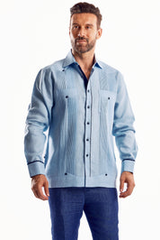 Mojito Men's Guayabera Shirt Chacabana with Contrast Trim 100% Linen Long Sleeve