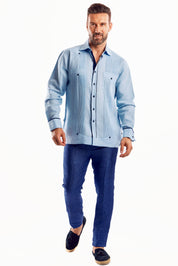 Mojito Men's Guayabera Shirt Chacabana with Contrast Trim 100% Linen Long Sleeve