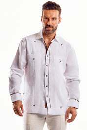 Mojito Men's Guayabera Shirt Chacabana with Contrast Trim 100% Linen Long Sleeve