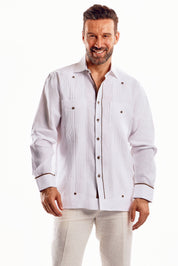 Mojito Men's Guayabera Shirt Chacabana with Contrast Trim 100% Linen Long Sleeve