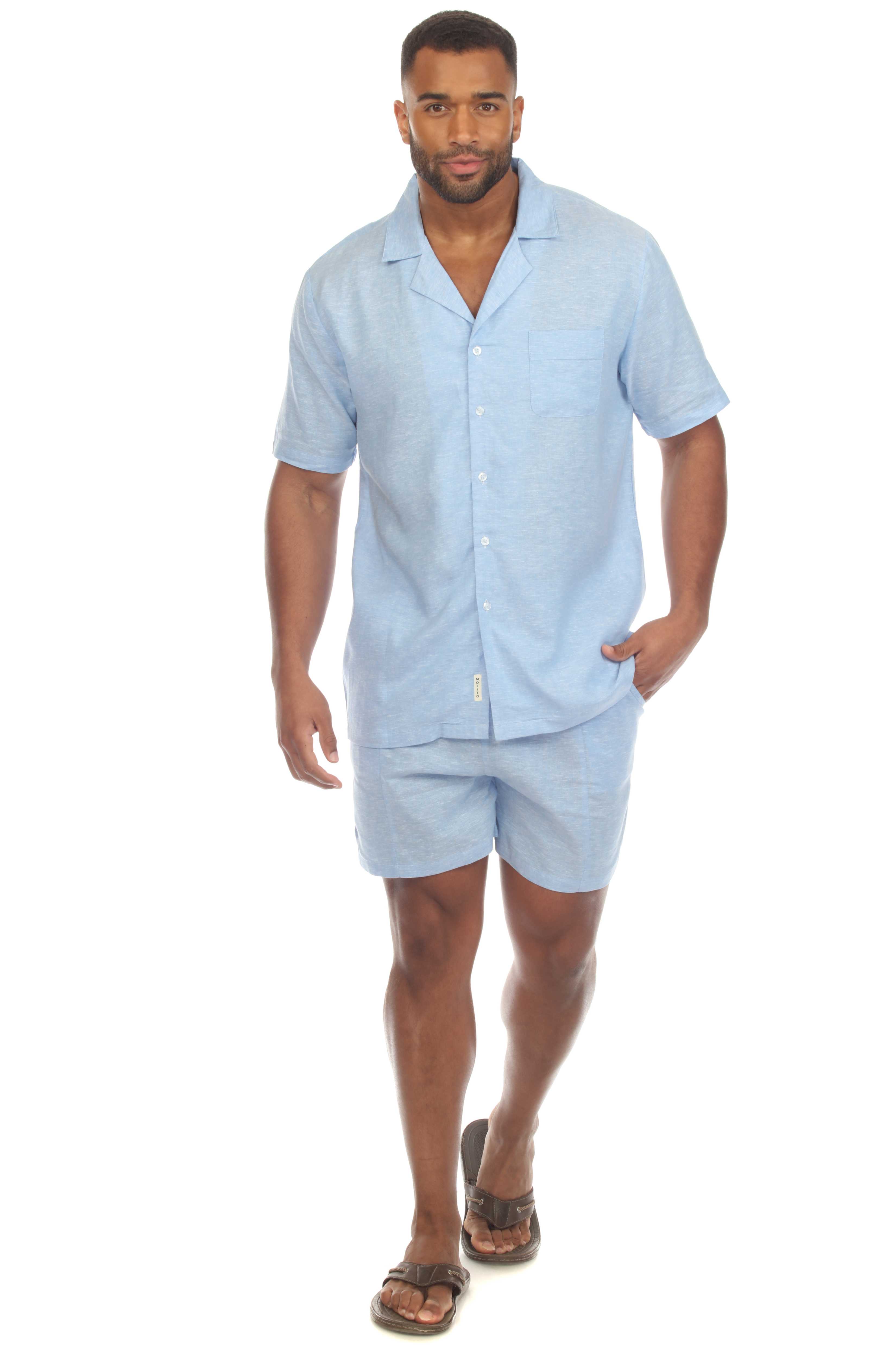 Mojito Men's Causal Beach Resort Wear Camp Collar Short Sleeve Linen Blend Button Down Shirt