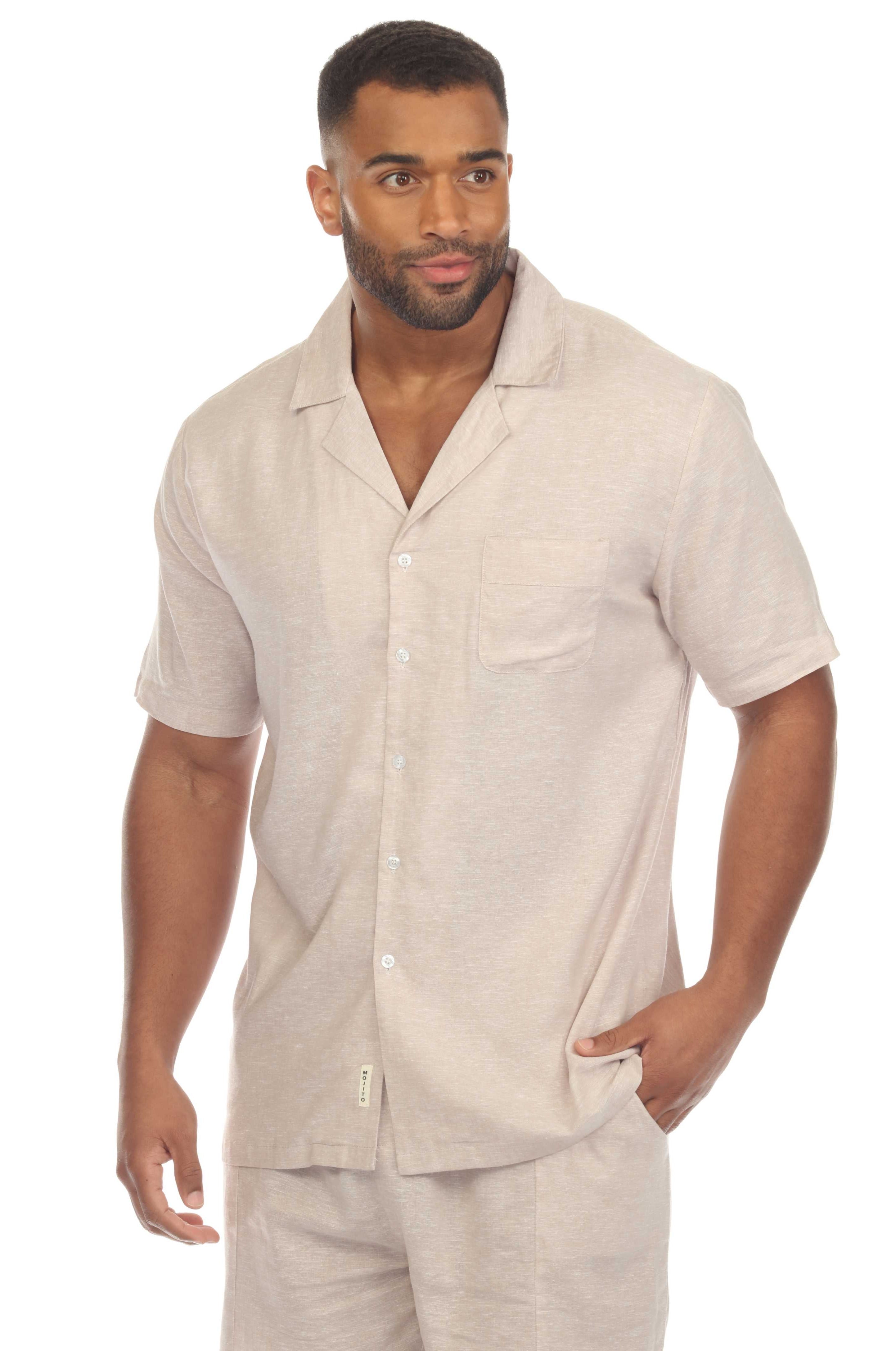 Mojito Men s Causal Beach Resort Wear Camp Collar Short Sleeve Linen Blend Button Down Shirt