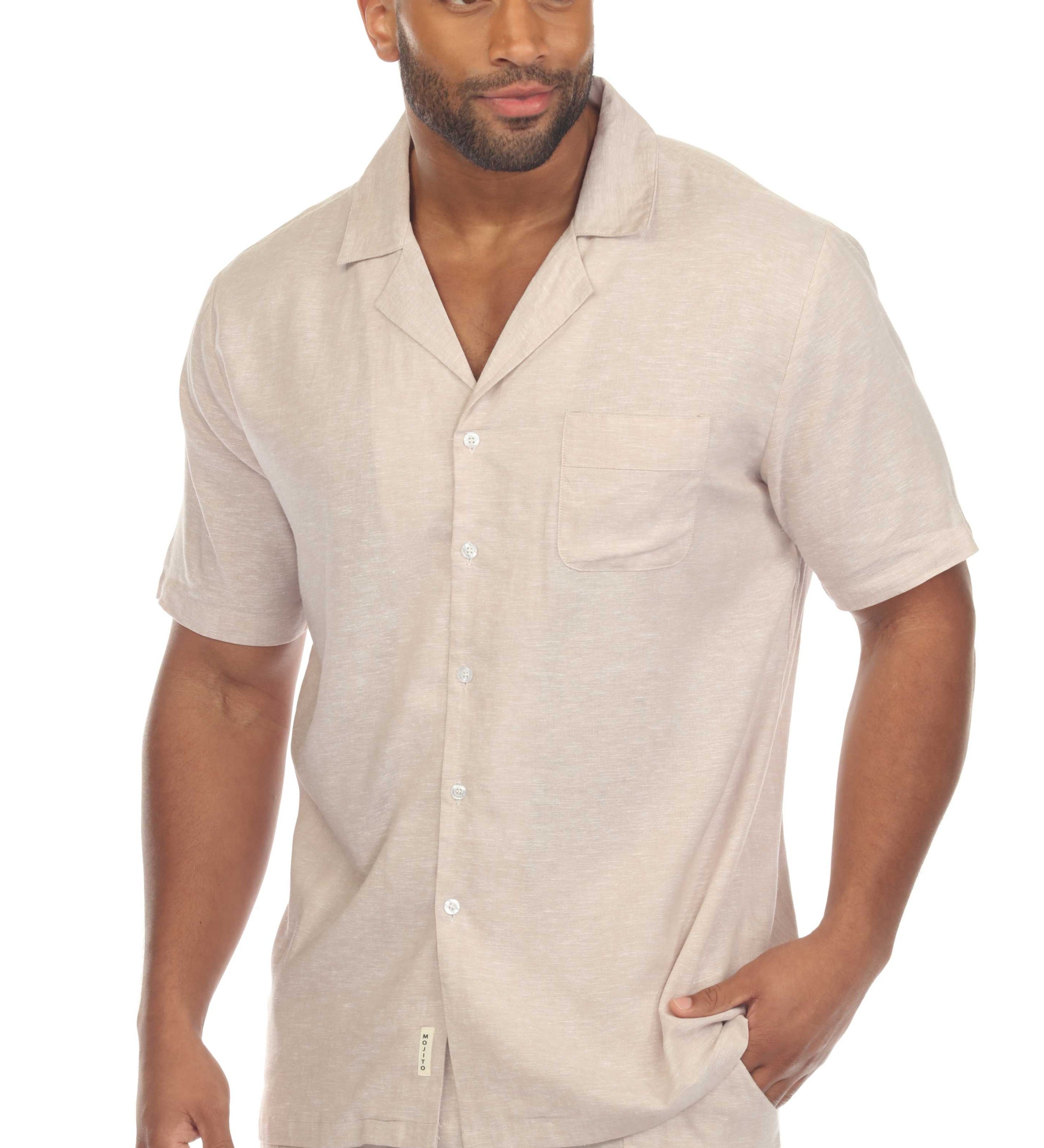 Mojito Men's Causal Beach Resort Wear Camp Collar Short Sleeve Linen Blend Button Down Shirt