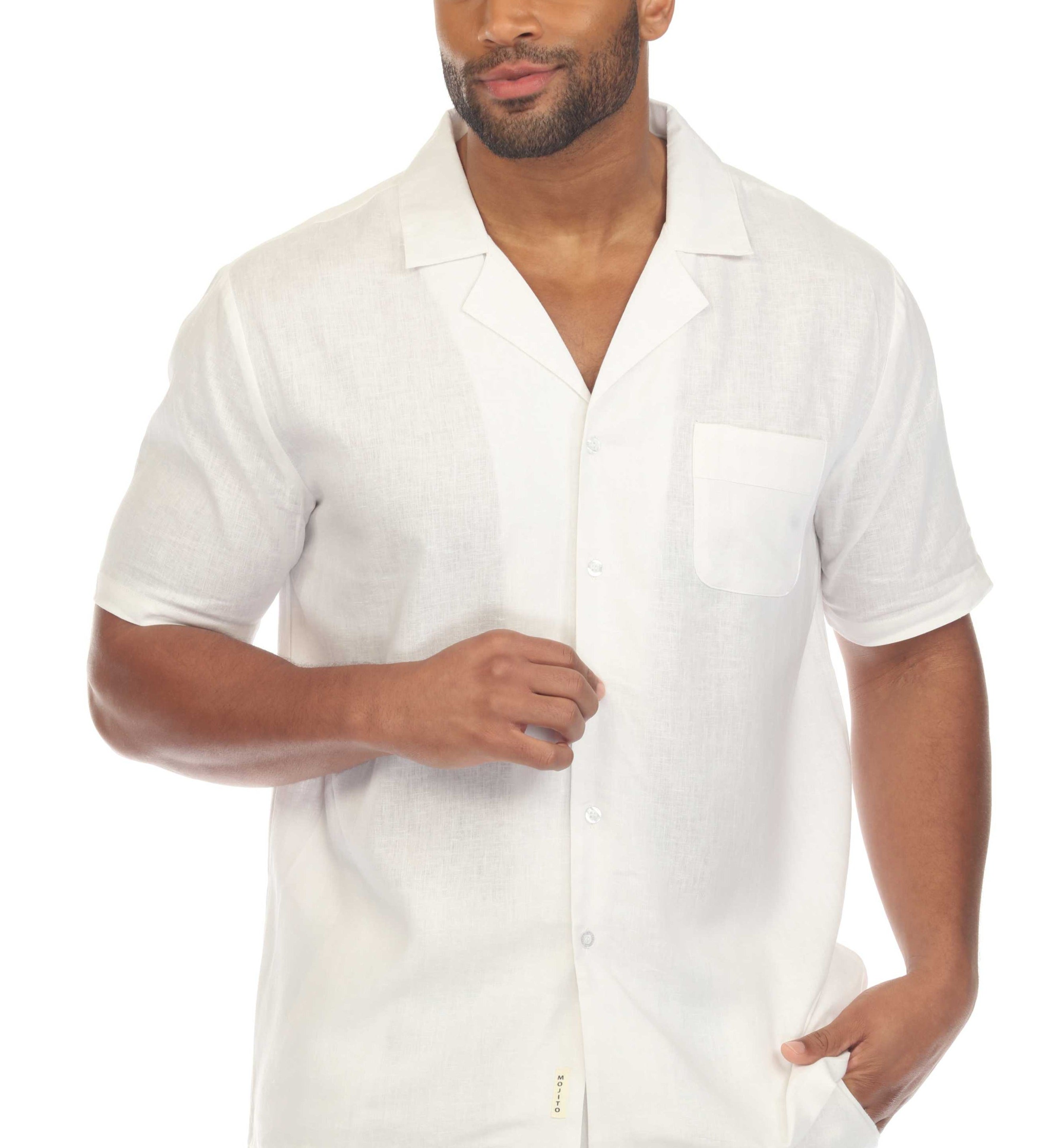 Mojito Men's Causal Beach Resort Wear Camp Collar Short Sleeve Linen Blend Button Down Shirt