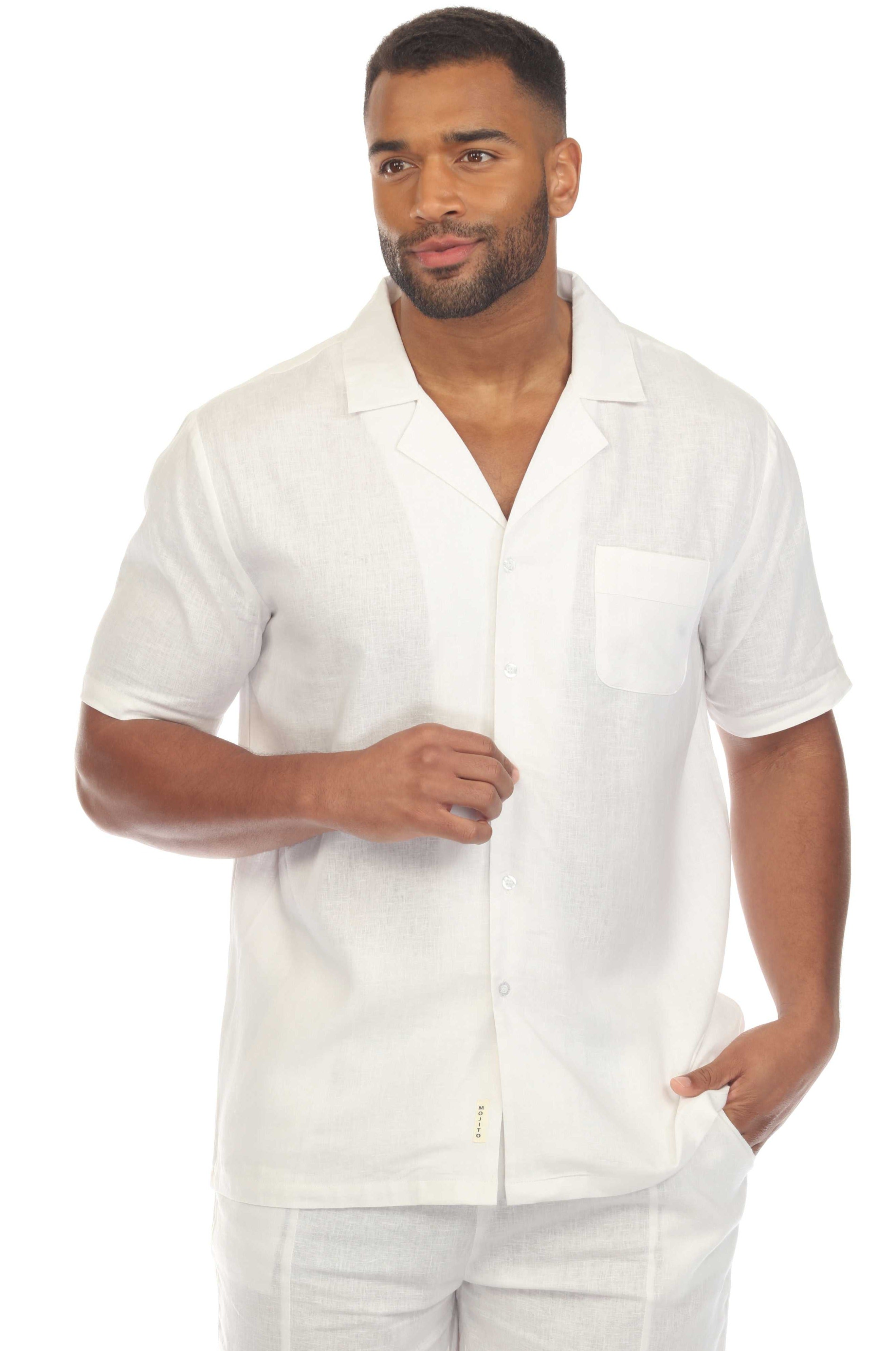 Mojito Men's Causal Beach Resort Wear Camp Collar Short Sleeve Linen Blend Button Down Shirt