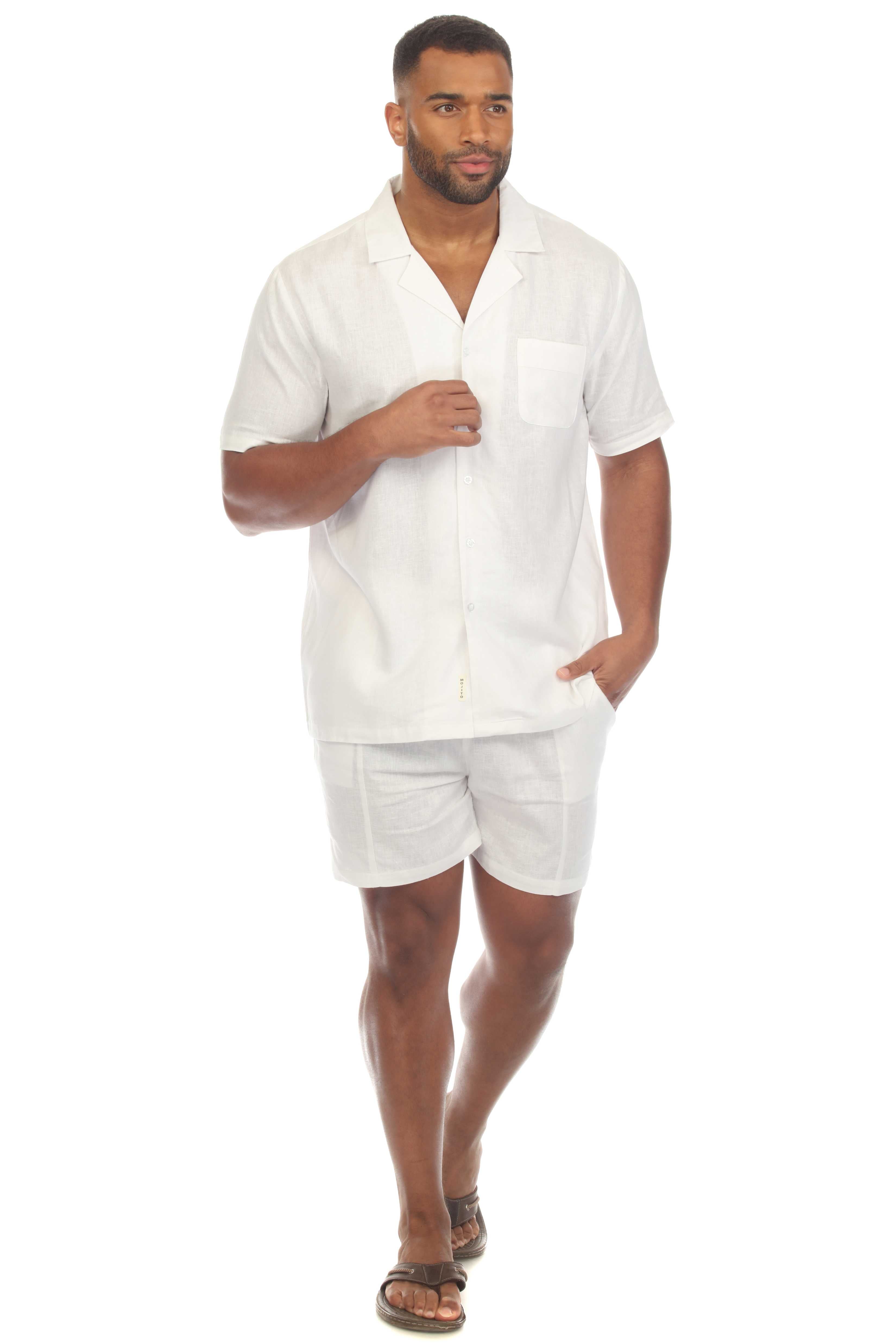 Mojito Men's Causal Beach Resort Wear Camp Collar Short Sleeve Linen Blend Button Down Shirt