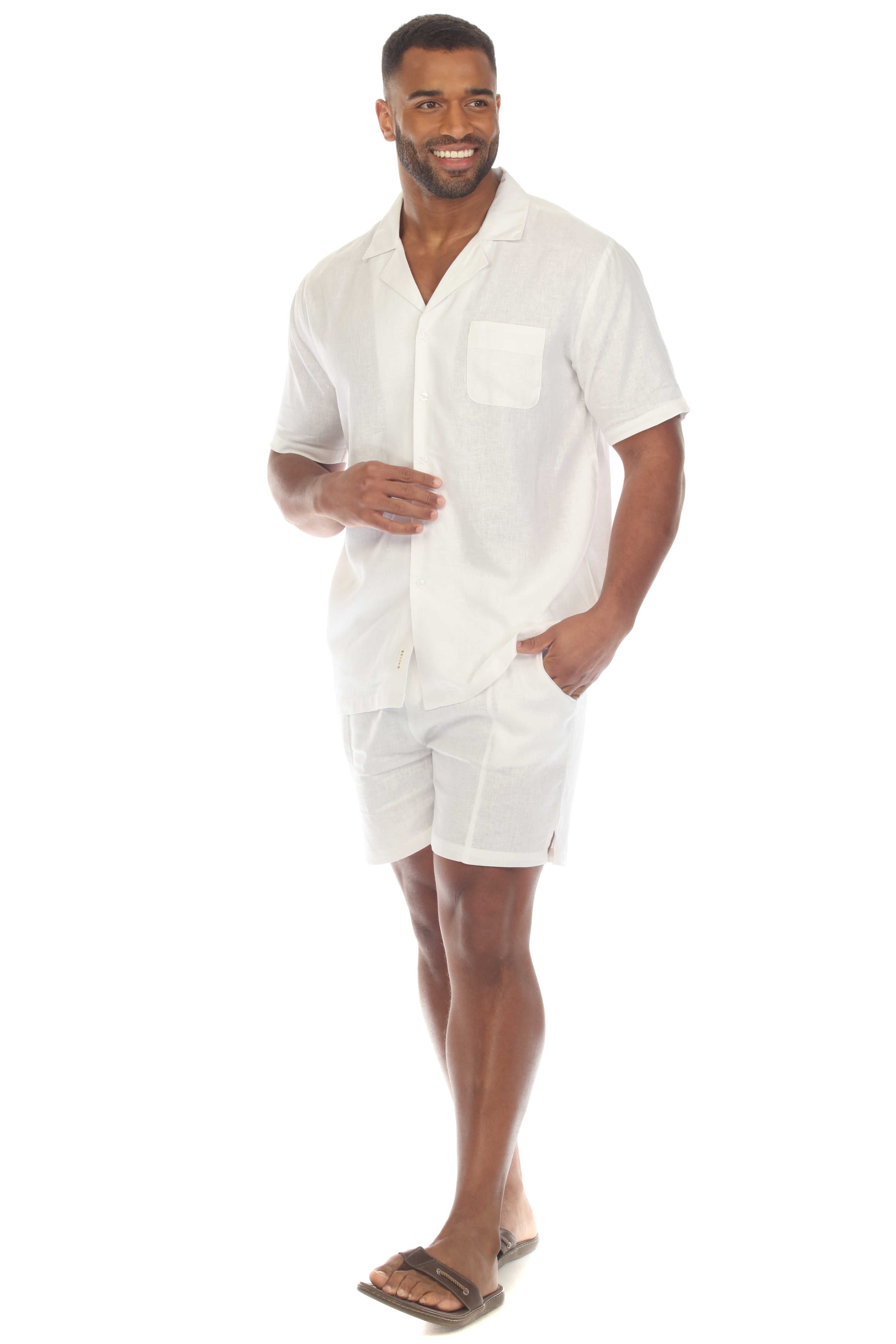 Mojito Men's Causal Beach Resort Wear Camp Collar Short Sleeve Linen Blend Button Down Shirt