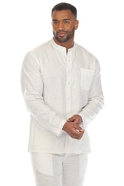 Mojito Men's Causal Beach Resort Wear Mandarin Collar Long Sleeve Linen Blend Button Down Shirt