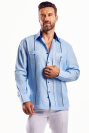 Mojito Men's Guayabera Shirt Chacabana with Contrast Trim 100% Linen Long Sleeve