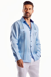 Mojito Men's Guayabera Shirt Chacabana with Contrast Trim 100% Linen Long Sleeve