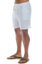 Mojito Men's Causal Beach Resort Wear Drawstring Shorts with Pinstripe Print Linen Blend