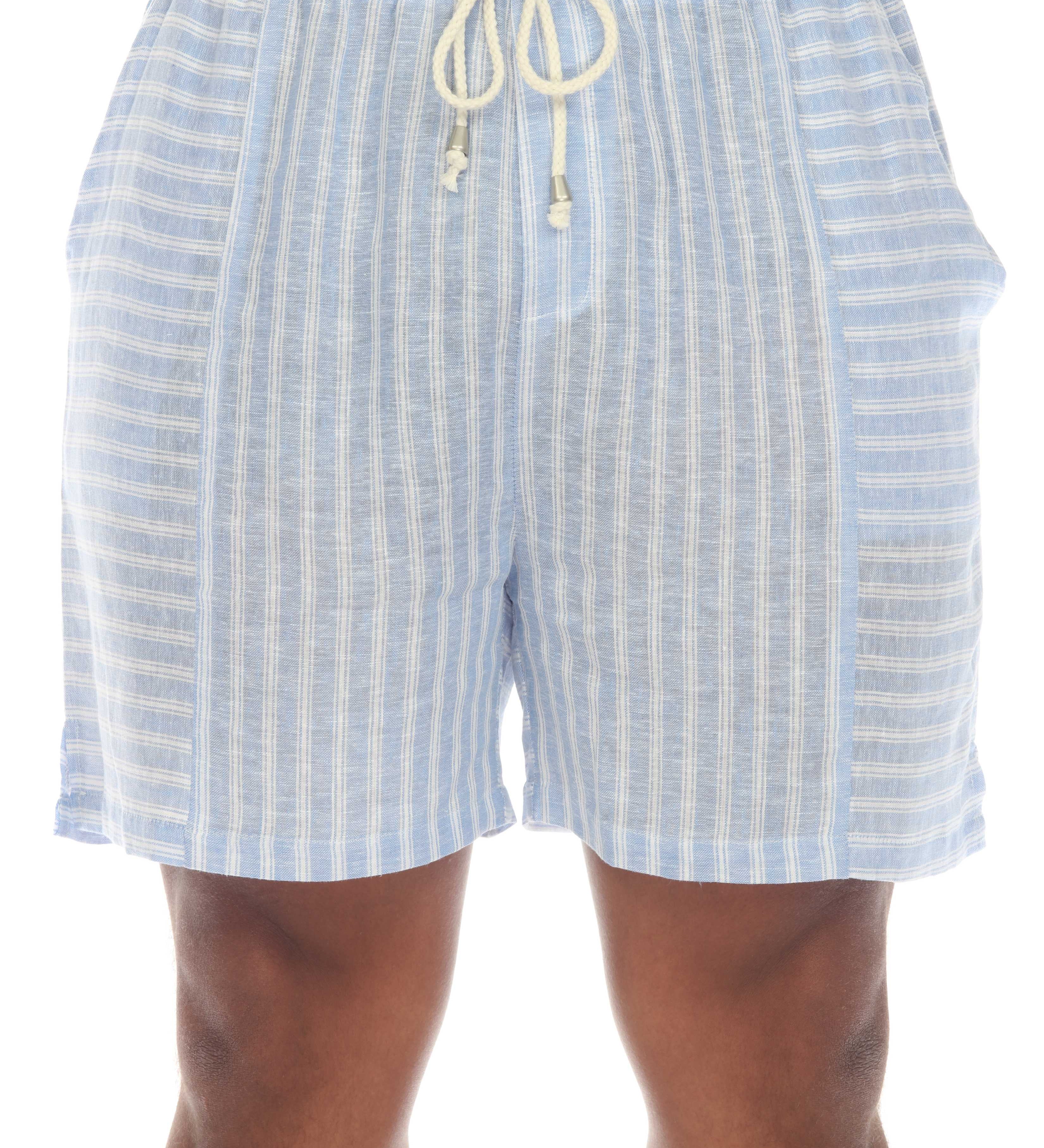 Mojito Men's Causal Beach Resort Wear Drawstring Shorts with Pinstripe Print Linen Blend