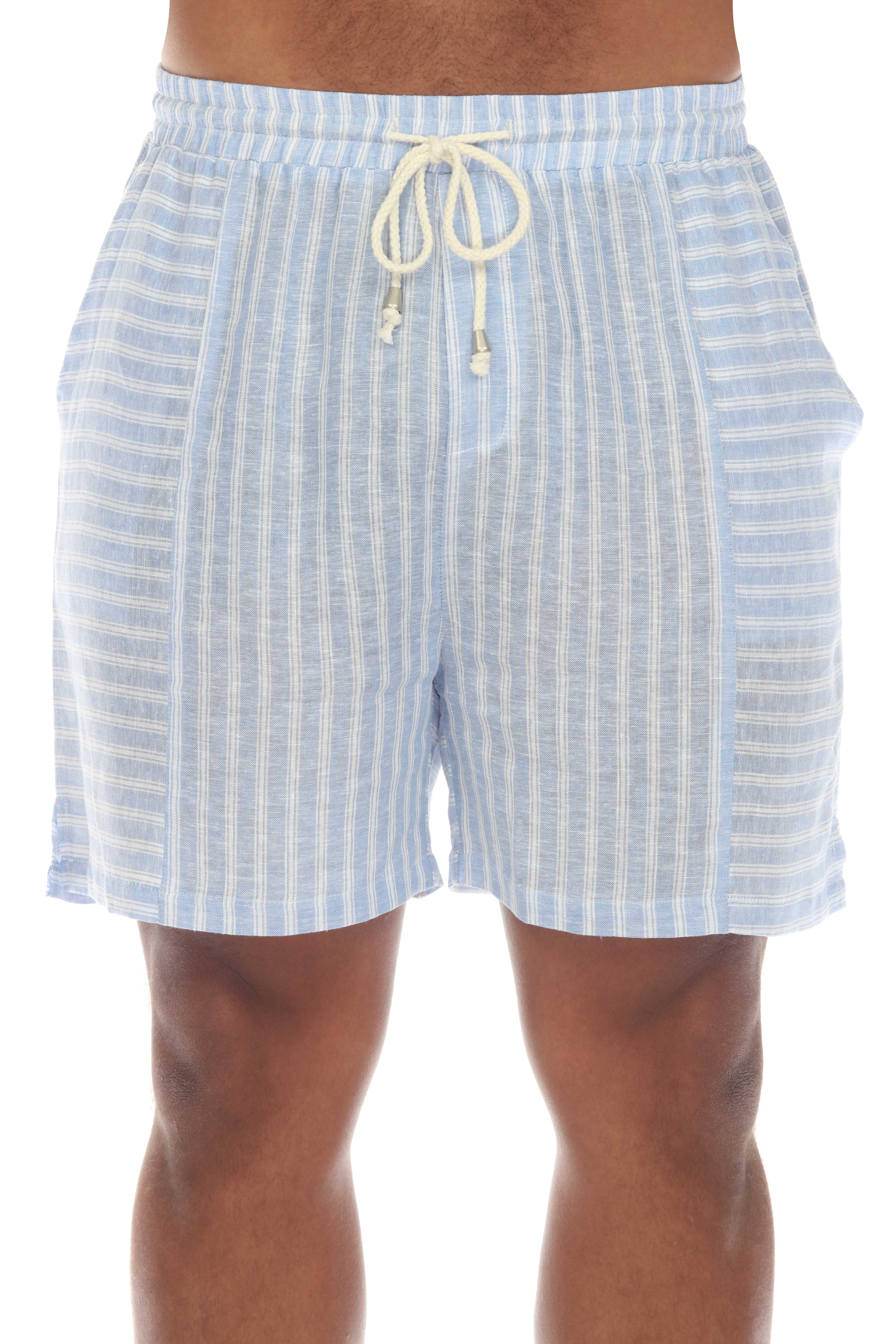 Mojito Men's Causal Beach Resort Wear Drawstring Shorts with Pinstripe Print Linen Blend