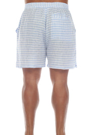 Mojito Men's Causal Beach Resort Wear Drawstring Shorts with Pinstripe Print Linen Blend