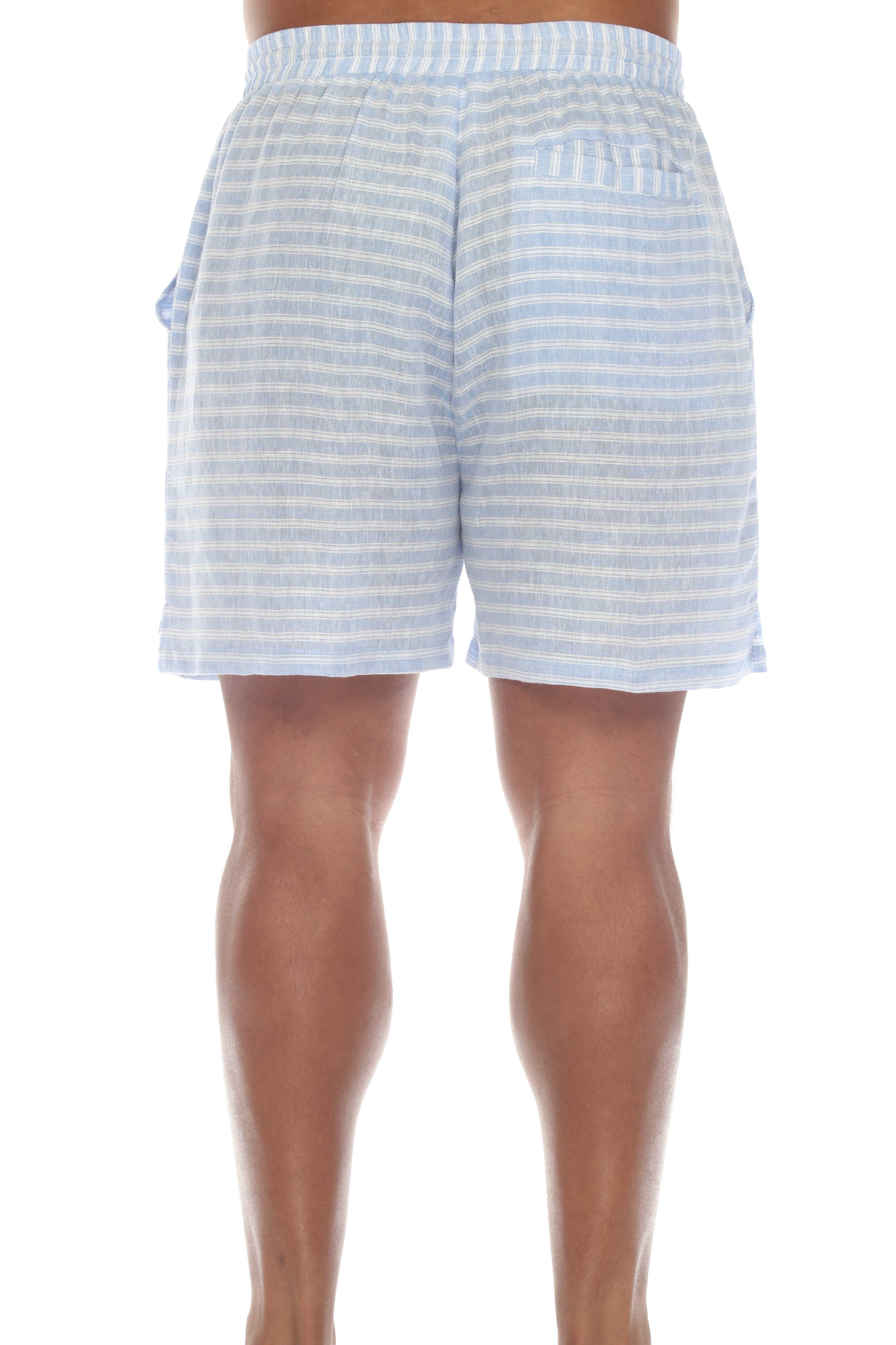 Mojito Men's Causal Beach Resort Wear Drawstring Shorts with Pinstripe Print Linen Blend