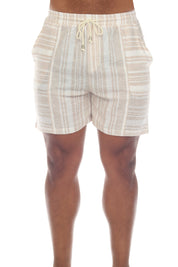 Mojito Men's Causal Beach Resort Wear Drawstring Shorts with Pinstripe Print Linen Blend