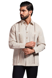 Mojito Men's Guayabera Shirt Chacabana with Contrast Trim 100% Linen Long Sleeve