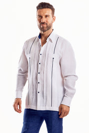 Mojito Men's Guayabera Shirt Chacabana with Contrast Trim 100% Linen Long Sleeve