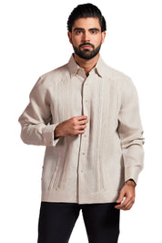 Mojito Men's Beach Wedding Guayabera Shirt 100% Linen Long Sleeve