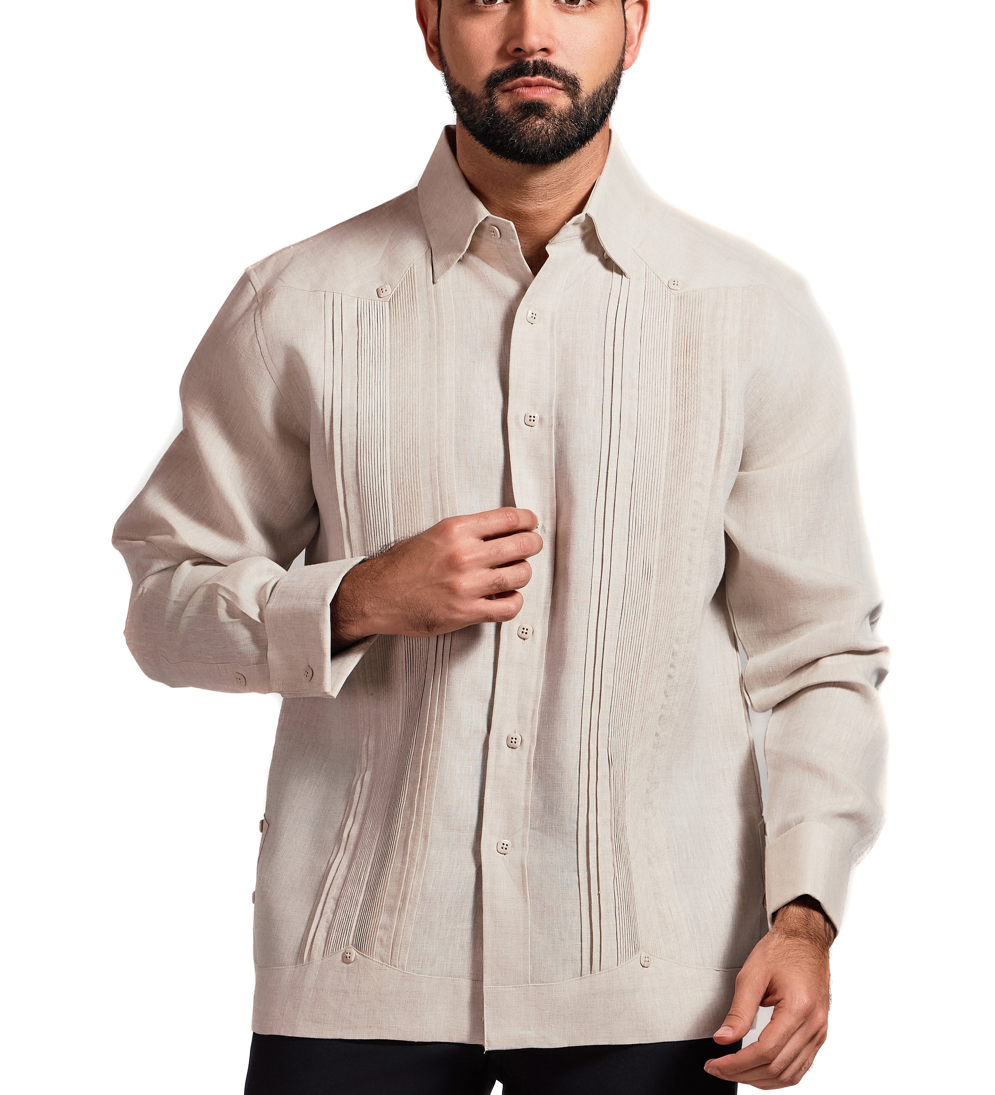 Mojito Men's Beach Wedding Guayabera Shirt 100% Linen Long Sleeve