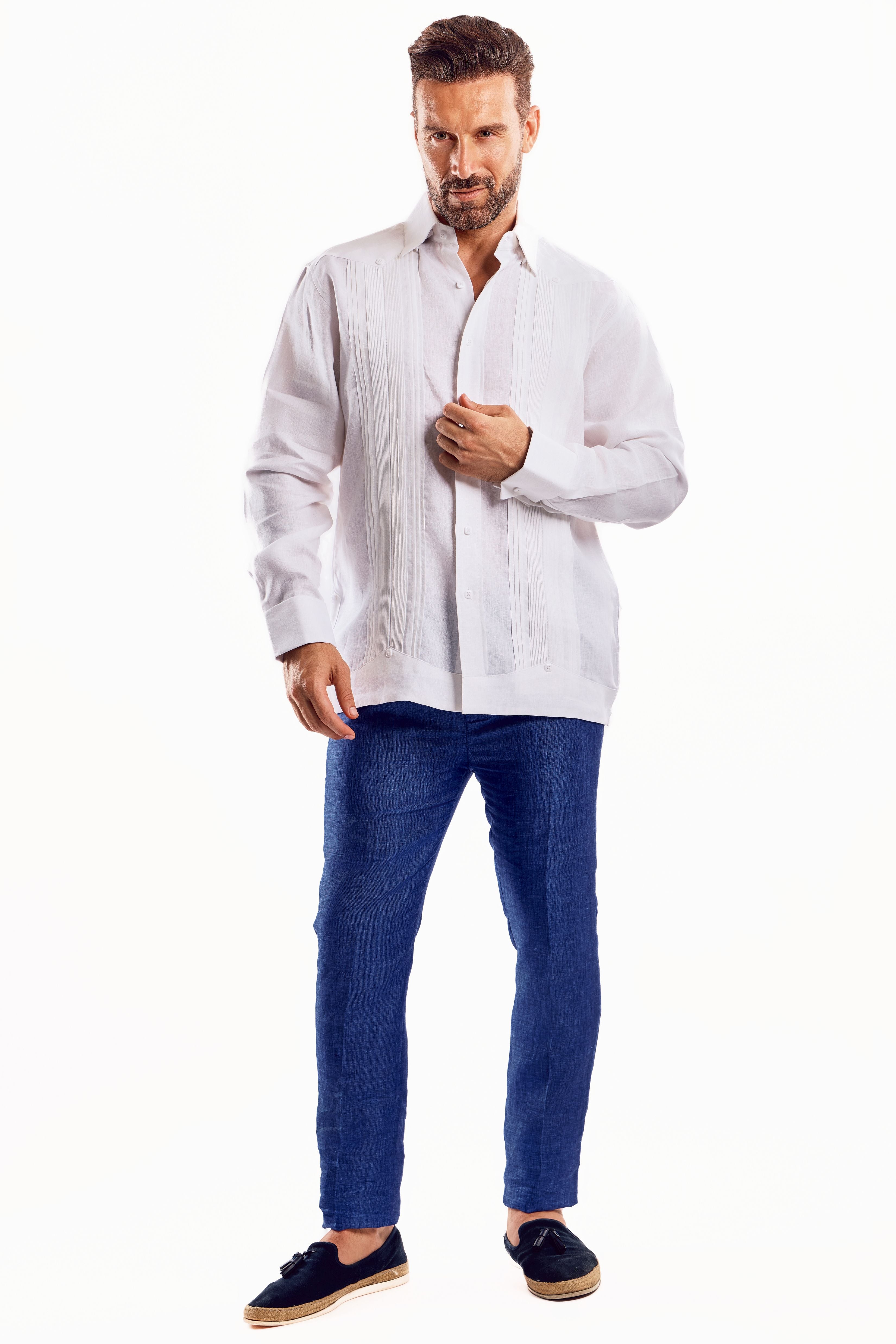 Mojito Men's Beach Wedding Guayabera Shirt 100% Linen Long Sleeve