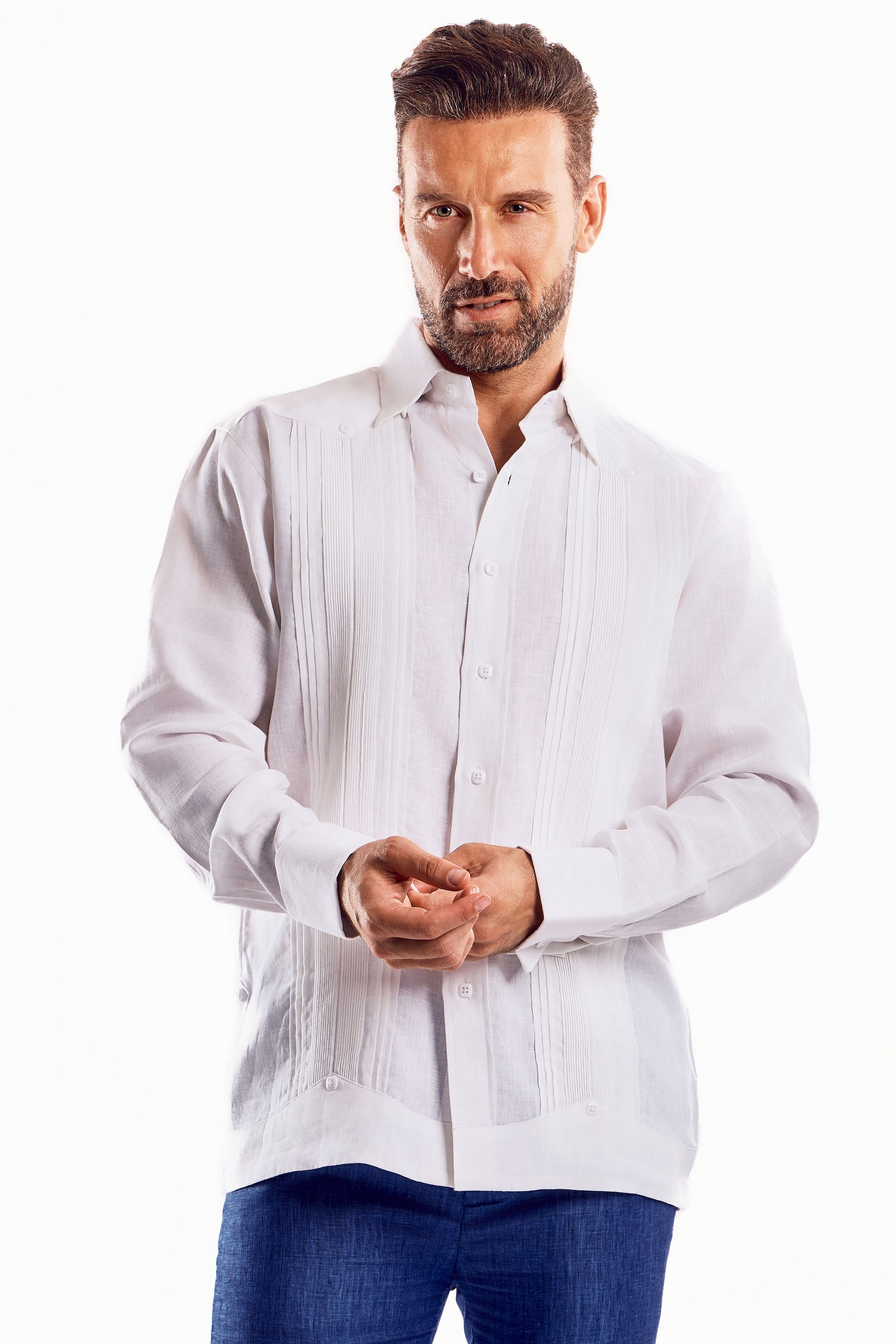 Mojito Men's Beach Wedding Guayabera Shirt 100% Linen Long Sleeve