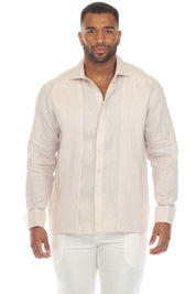 Mojito Men's 100% Linen Guayabera Chacabana Shirt with French Cuff Long Sleeve