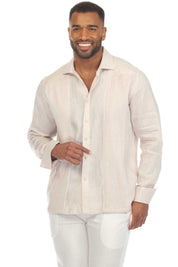 Mojito Men's 100% Linen Guayabera Chacabana Shirt with French Cuff Long Sleeve