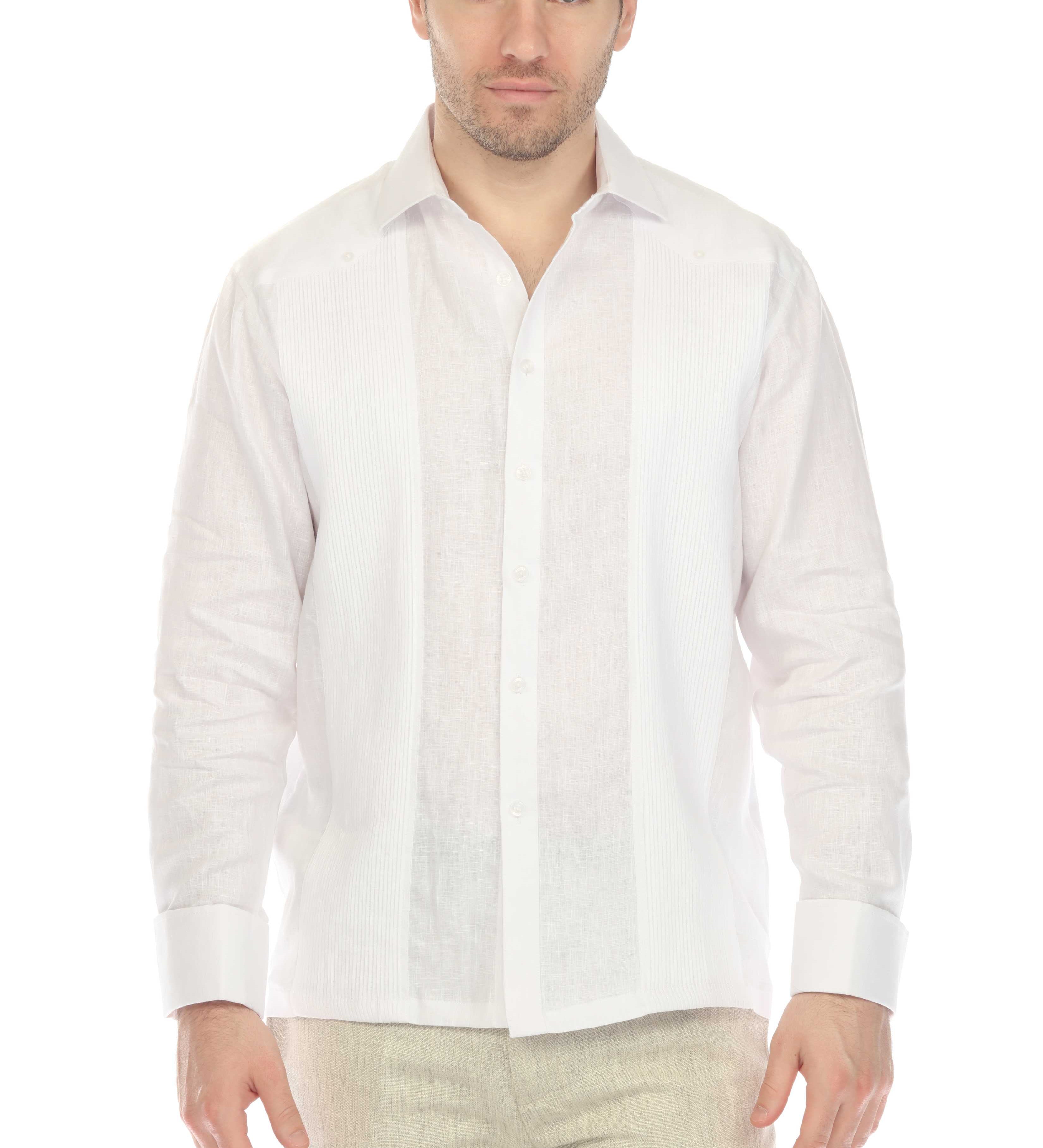 Mojito Men's 100% Linen Guayabera Chacabana Shirt with French Cuff Long Sleeve