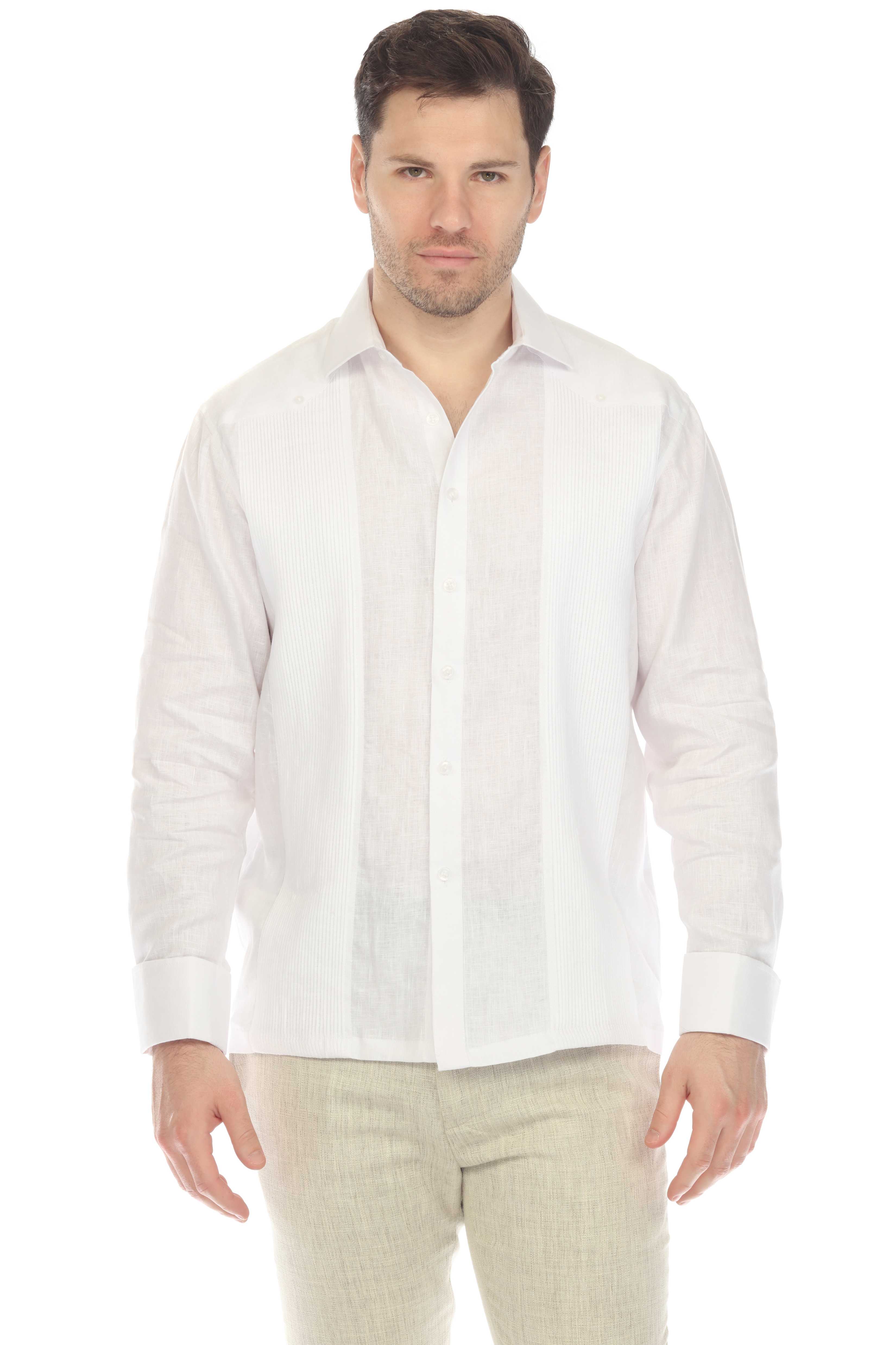 Mojito Men's 100% Linen Guayabera Chacabana Shirt with French Cuff Long Sleeve