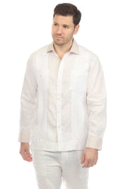 Mojito Men's 100% Linen Guayabera Chacabana Shirt Long Sleeve with Natural Contrast Color