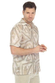 100% Linen Neutral Geo Print Short Sleeve Shirt