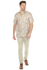 100% Linen Neutral Geo Print Short Sleeve Shirt