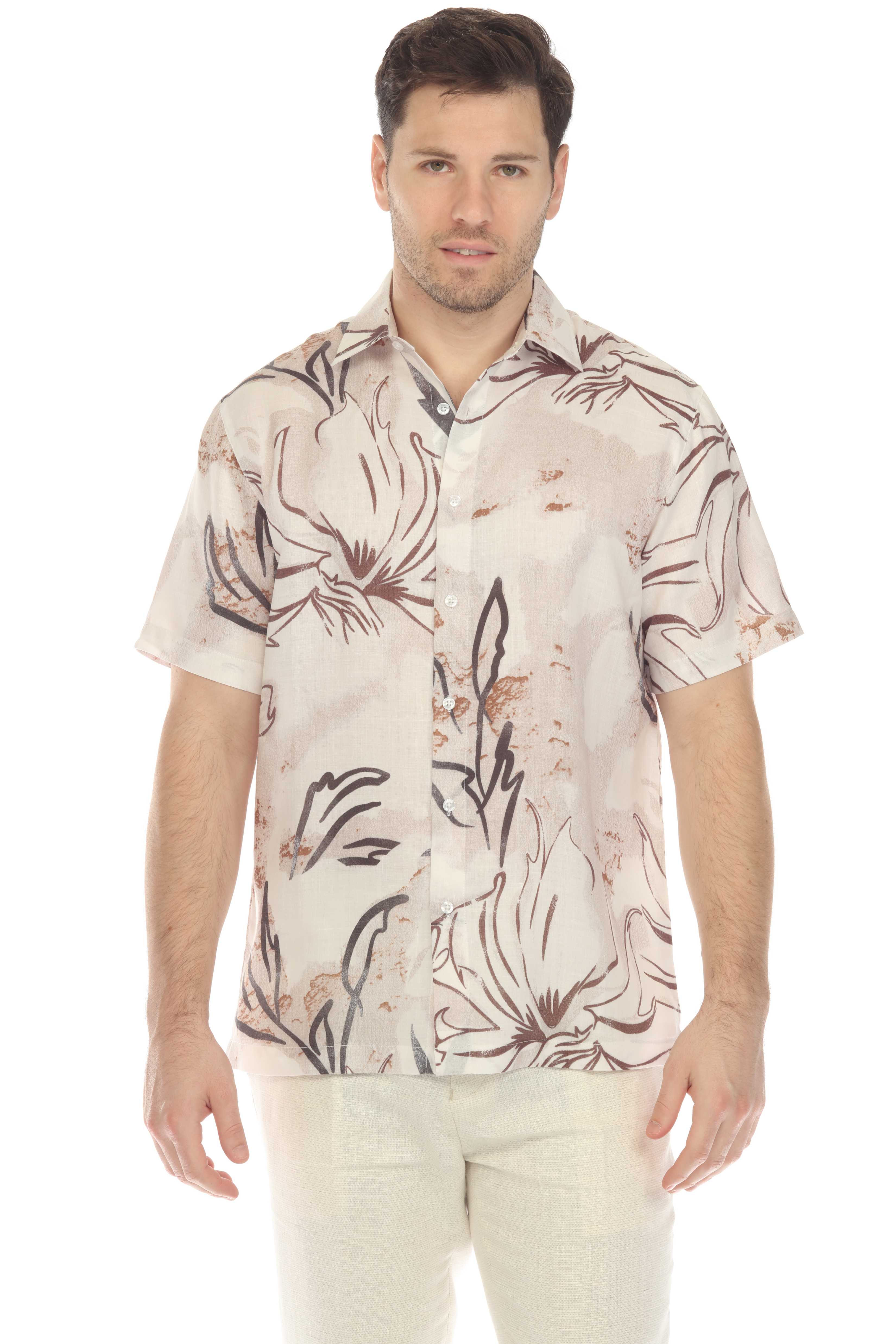 100% Linen Short Sleeve Floral Breeze Print Shirt