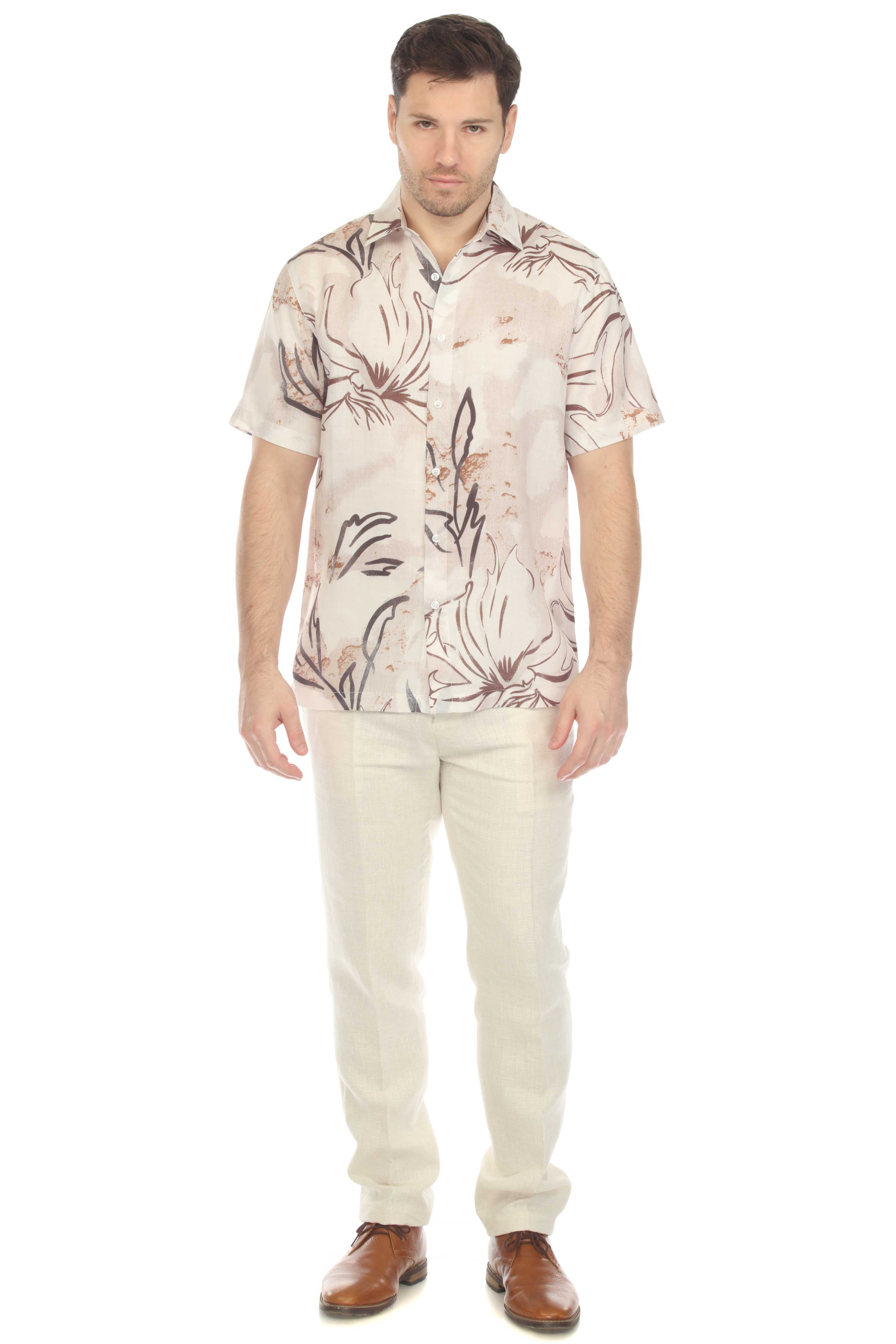 100% Linen Short Sleeve Floral Breeze Print Shirt