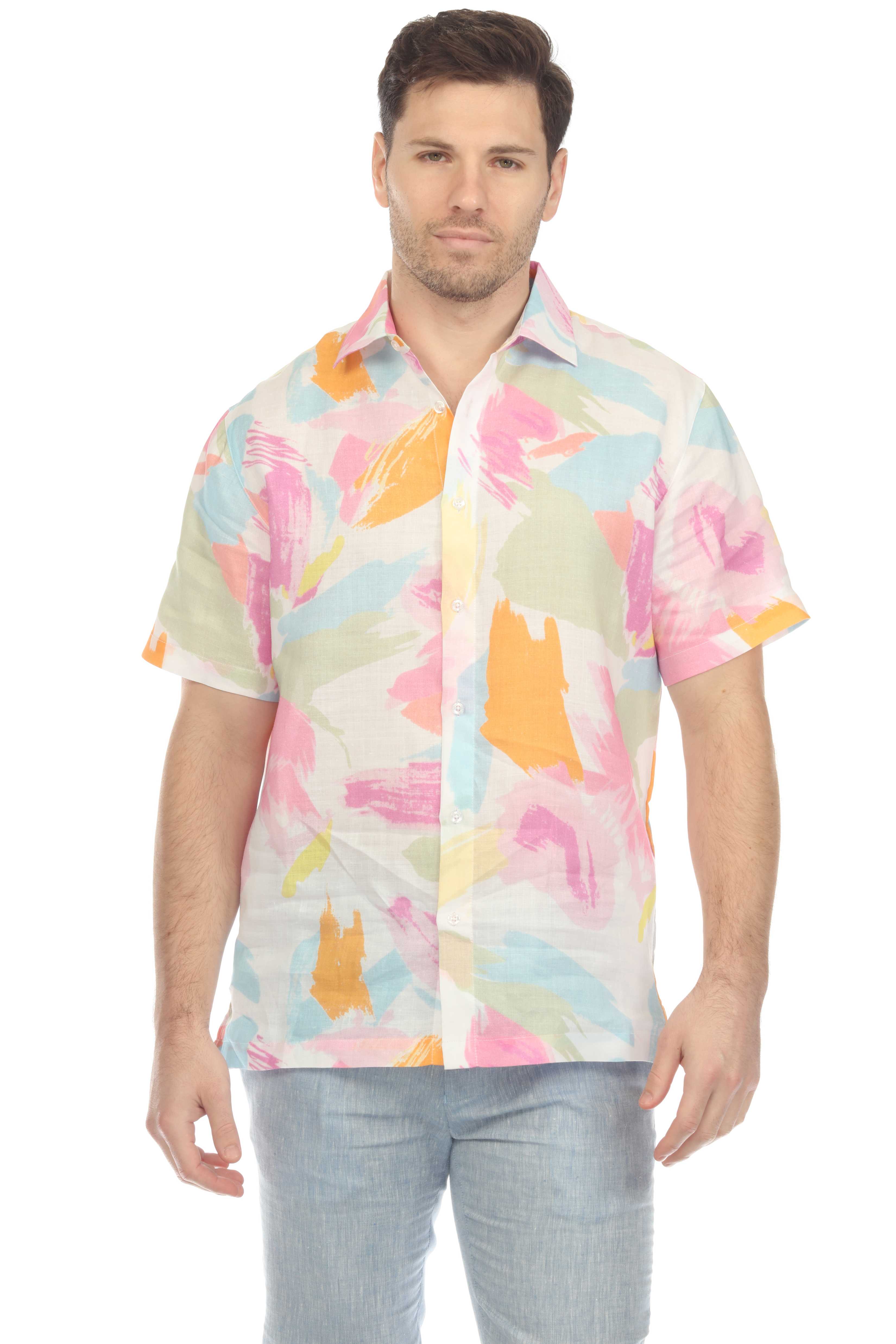 100% Linen Short Sleeve Pastel Abstract Print Shirt