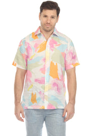 100% Linen Short Sleeve Pastel Abstract Print Shirt