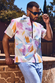 100% Linen Short Sleeve Pastel Abstract Print Shirt