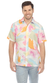 100% Linen Short Sleeve Pastel Abstract Print Shirt