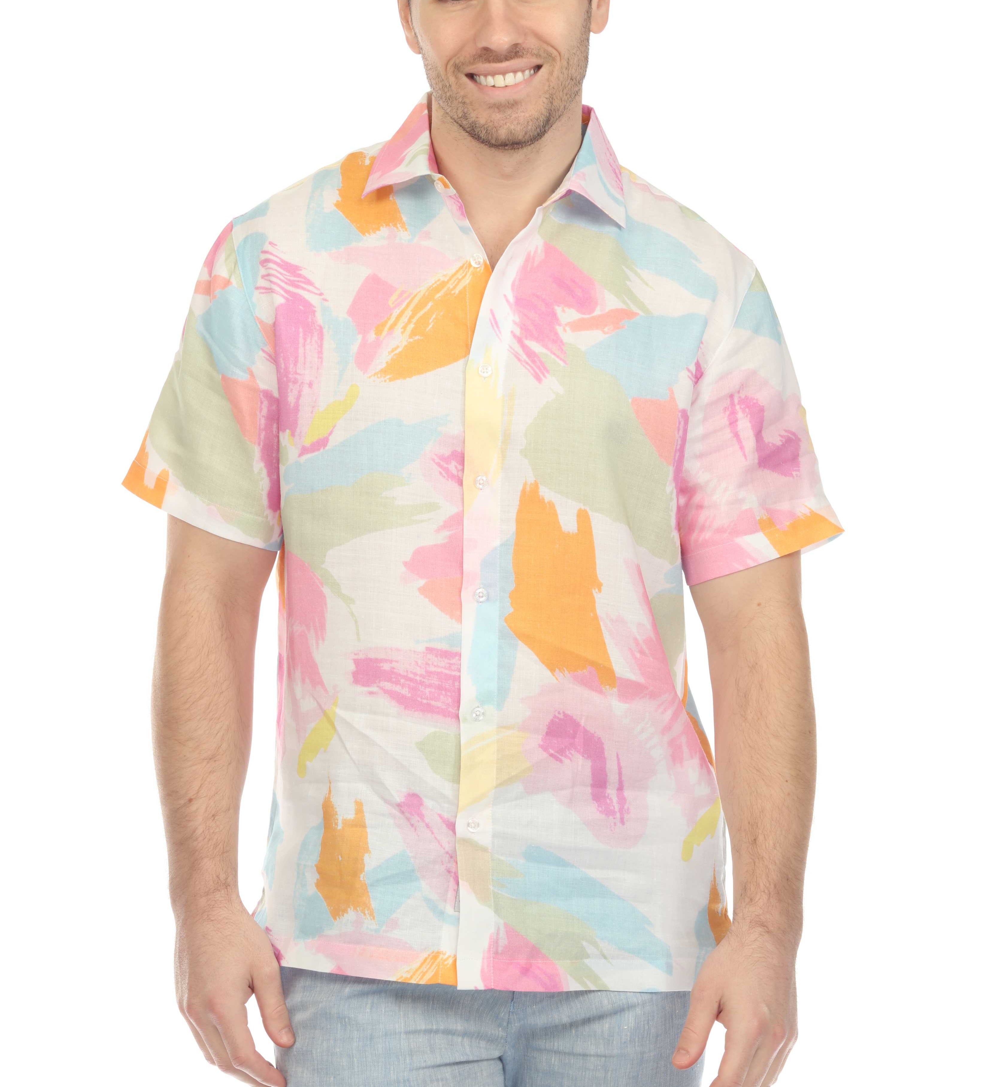 100% Linen Short Sleeve Pastel Abstract Print Shirt