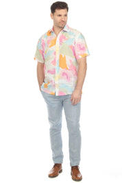 100% Linen Short Sleeve Pastel Abstract Print Shirt