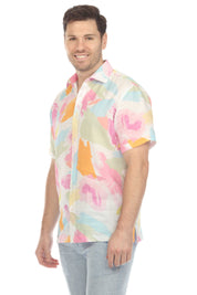 100% Linen Short Sleeve Pastel Abstract Print Shirt