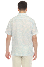 100% Linen Short Sleeve Abstract Bloom Print Shirt